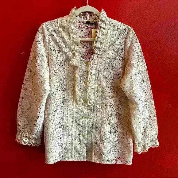 Vintage 70’s long sleeve lace top with ruffle - Picture 1 of 8